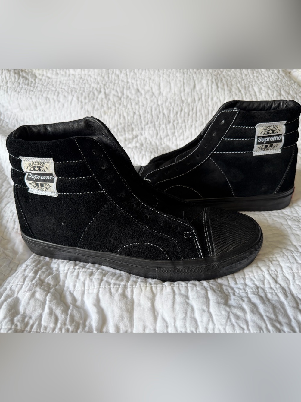 Vans Native x Supreme High-Top Sneakers in Black with White Stitching